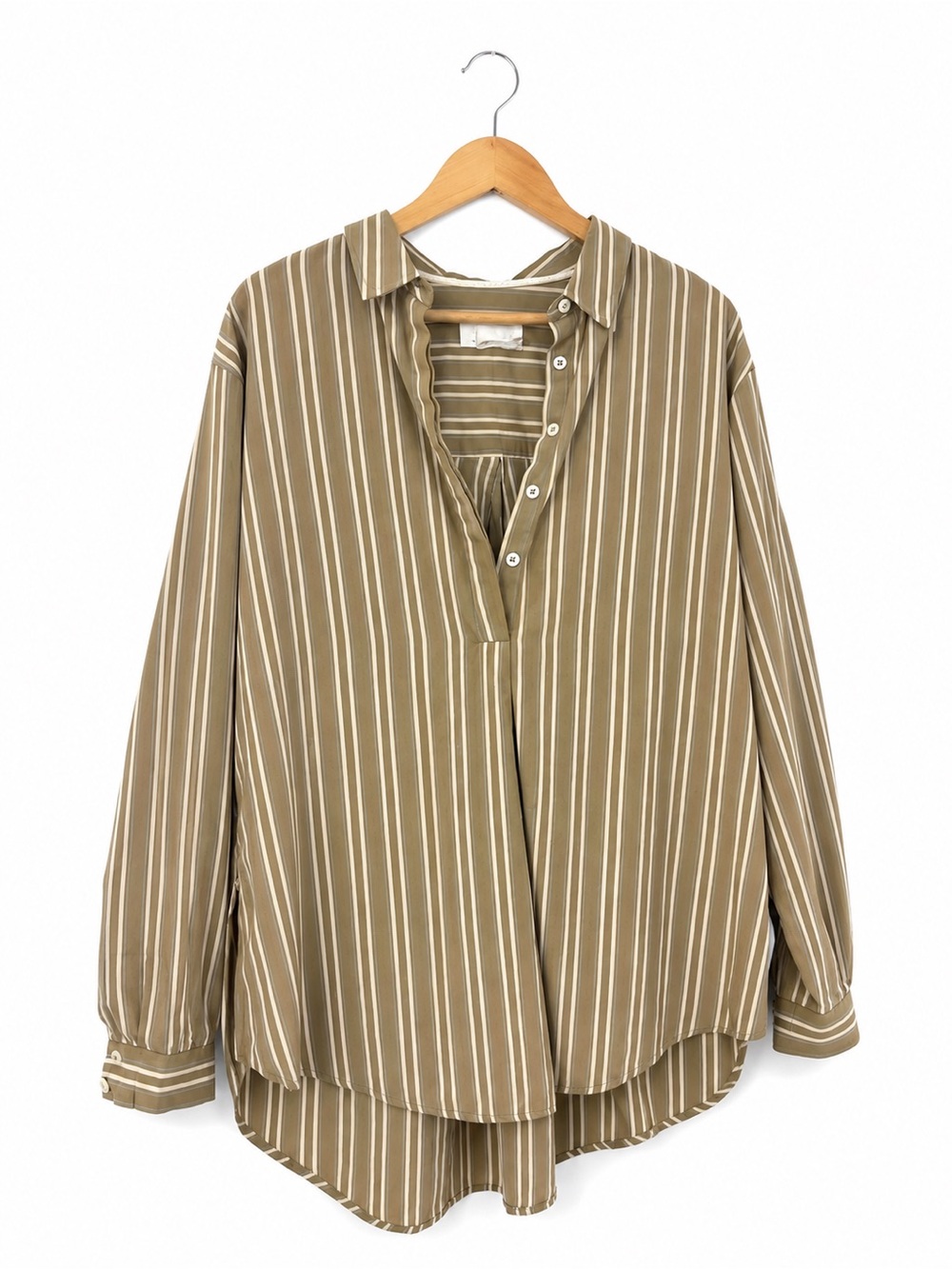 Anthropologie Striped Popover Tunic Blouse Side Button High Low Hem Medium